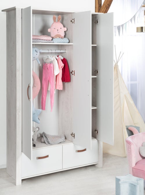 ROBA Armoire "Mila" 3 portes et 2 tiroirs – gris / blanc - Kiabi