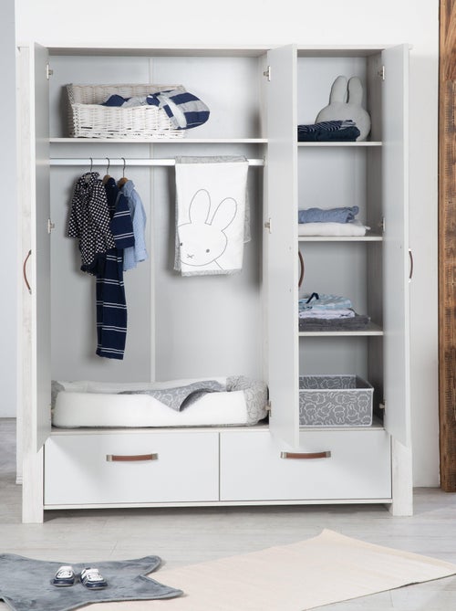ROBA Armoire "Mila" 3 portes et 2 tiroirs – gris / blanc - Kiabi