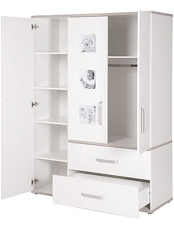 ROBA Armoire "Moritz" 3 portes – avec 3 cadres d'images – blanc / orme lunaire
