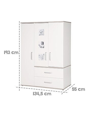 ROBA Armoire "Moritz" 3 portes – avec 3 cadres d'images – blanc / orme lunaire
