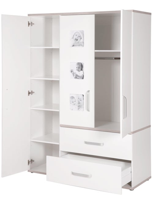 ROBA Armoire "Moritz" 3 portes – avec 3 cadres d'images – blanc / orme lunaire - Kiabi