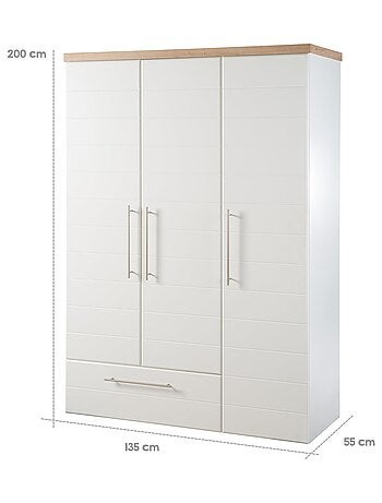 ROBA Armoire "Nele" 3 portes – avec fraisages horizontaux modernes – chêne artisanal / blanc