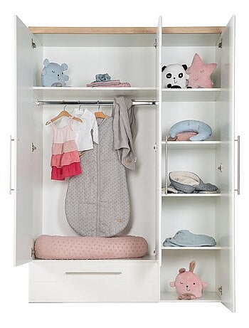 ROBA Armoire "Nele" 3 portes – avec fraisages horizontaux modernes – chêne artisanal / blanc