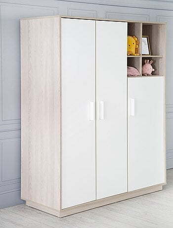 ROBA Armoire "Olaf" 3 portes – avec compartiment ouvert – blanc / orme lunaire