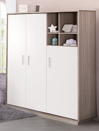 ROBA Armoire "Olaf" 3 portes – avec compartiment ouvert – blanc / orme lunaire