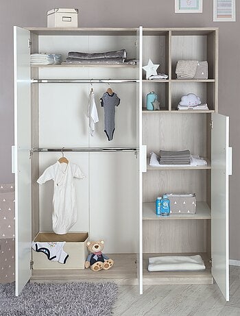 ROBA Armoire "Olaf" 3 portes – avec compartiment ouvert – blanc / orme lunaire