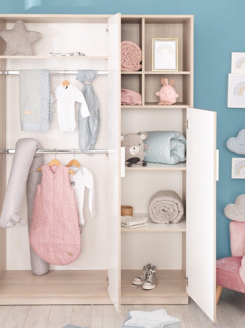 ROBA Armoire "Olaf" 3 portes – avec compartiment ouvert – blanc / orme lunaire - Kiabi