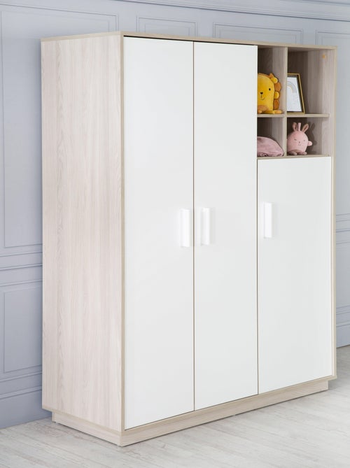 ROBA Armoire "Olaf" 3 portes – avec compartiment ouvert – blanc / orme lunaire - Kiabi