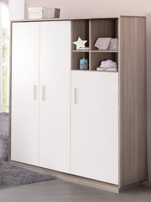 ROBA Armoire "Olaf" 3 portes – avec compartiment ouvert – blanc / orme lunaire - Kiabi