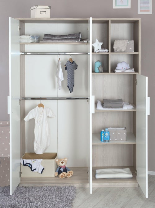 ROBA Armoire "Olaf" 3 portes – avec compartiment ouvert – blanc / orme lunaire - Kiabi