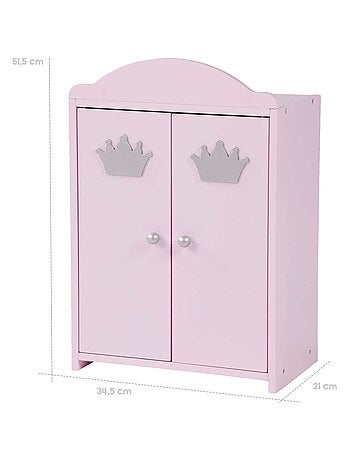 ROBA Armoire Poupée "Princesse Sophie" avec Tringle à Vêtements et Étagère - Dès 18 Mois - Rose