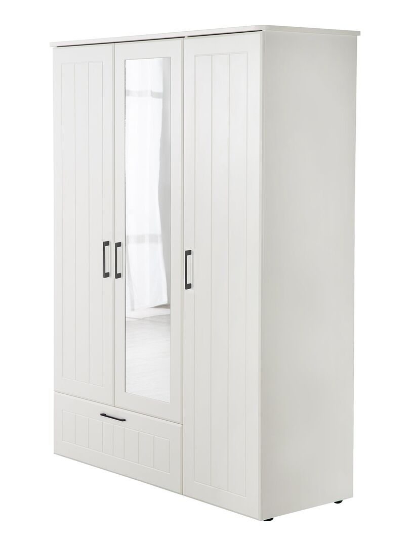 ROBA Armoire "Sylt" 3 portes et un tiroir – incl. miroir – avec fraisage décoratif Blanc - Kiabi