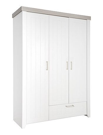 ROBA Armoire "Wilma" 3 portes et un tiroir – blanc et decor orme lunaire - Kiabi