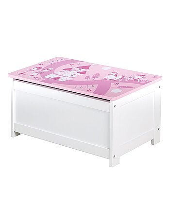 ROBA Banc-Coffre à Jouets "Krone" en Bois pour Enfant - Fermeture Douce - Rose/Motif Conte de Fées