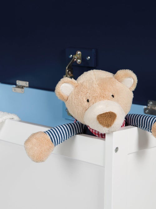 ROBA Banc-Coffre à Jouets "Rennfahrer" en Bois pour Enfant - Fermeture Douce - Blanc/Bleu - Kiabi