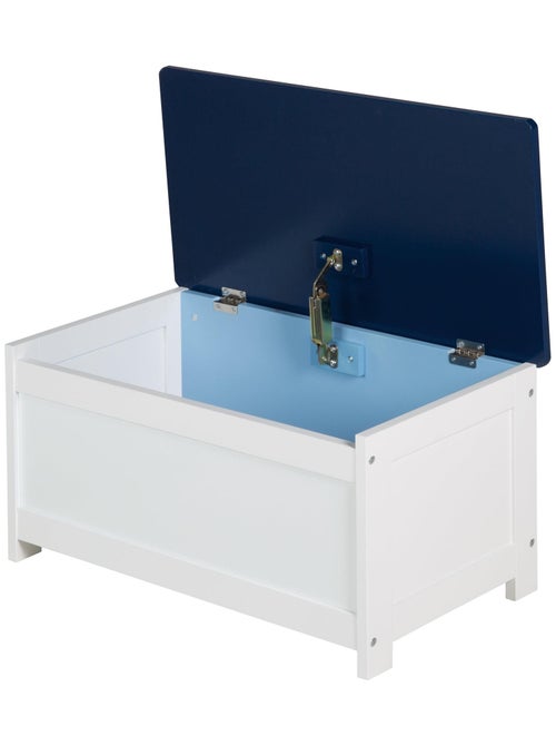 ROBA Banc-Coffre à Jouets "Rennfahrer" en Bois pour Enfant - Fermeture Douce - Blanc/Bleu - Kiabi