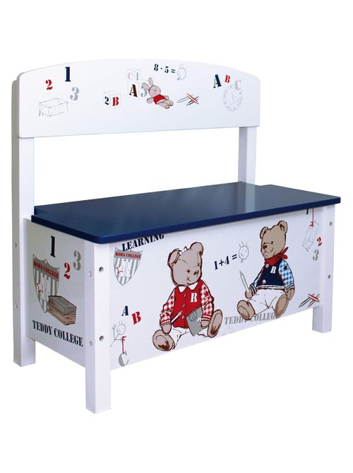 ROBA Banc-Coffre à Jouets Teddy College pour Enfant - Fermeture Douce - Bleu / Imprimé Oursons - Kiabi