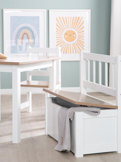 ROBA Banc-Coffre à Jouets Woody pour Enfant en Bois - Résistant aux Rayures - Blanc / Aspect Bois - Kiabi