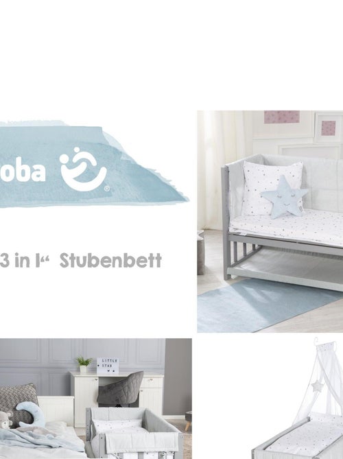 ROBA Berceau Cododo "Sternenzauber Grau" 3en1 + Équipement – Gris/Blanc - Kiabi