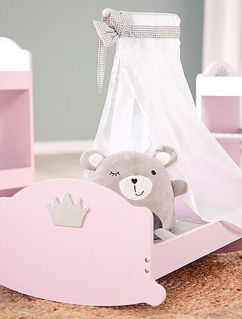 ROBA Berceau de Poupée Complet "Princess Sophie" - Inclus Textile - Rose/Gris