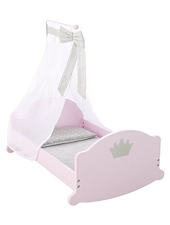 ROBA Berceau de Poupée Complet "Princess Sophie" - Inclus Textile - Rose/Gris