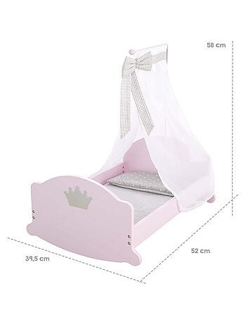 ROBA Berceau de Poupée Complet "Princess Sophie" - Inclus Textile - Rose/Gris