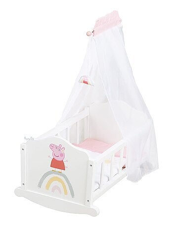ROBA Berceau de Poupée 'Peppa Pig' en Bois - Linge de Lit Inclus - Motif Arc-en-ciel