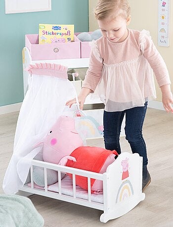 ROBA Berceau de Poupée 'Peppa Pig' en Bois - Linge de Lit Inclus - Motif Arc-en-ciel