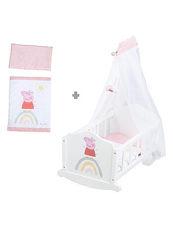ROBA Berceau de Poupée 'Peppa Pig' en Bois - Linge de Lit Inclus - Motif Arc-en-ciel
