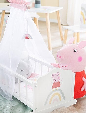 ROBA Berceau de Poupée 'Peppa Pig' en Bois - Linge de Lit Inclus - Motif Arc-en-ciel