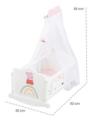 ROBA Berceau de Poupée 'Peppa Pig' en Bois - Linge de Lit Inclus - Motif Arc-en-ciel