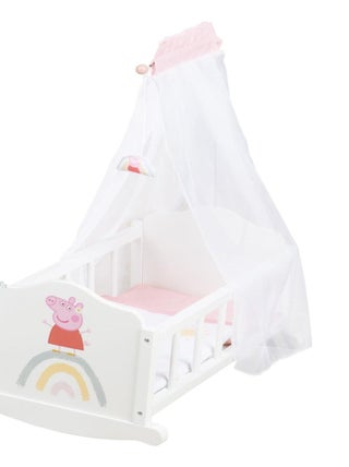 ROBA Berceau de Poupée 'Peppa Pig' en Bois - Linge de Lit Inclus - Motif Arc-en-ciel