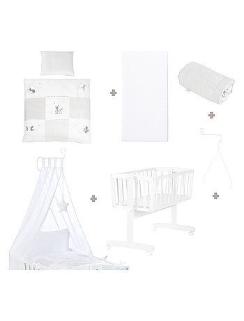ROBA Berceau Fox & Bunny - 40 x 90 cm + Équipement Complet - Bois Laqué Blanc