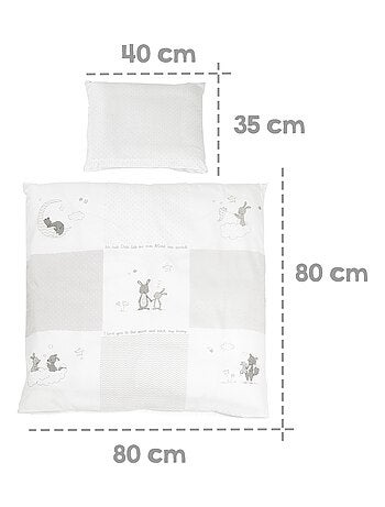 ROBA Berceau Fox & Bunny - 40 x 90 cm + Équipement Complet - Bois Laqué Blanc