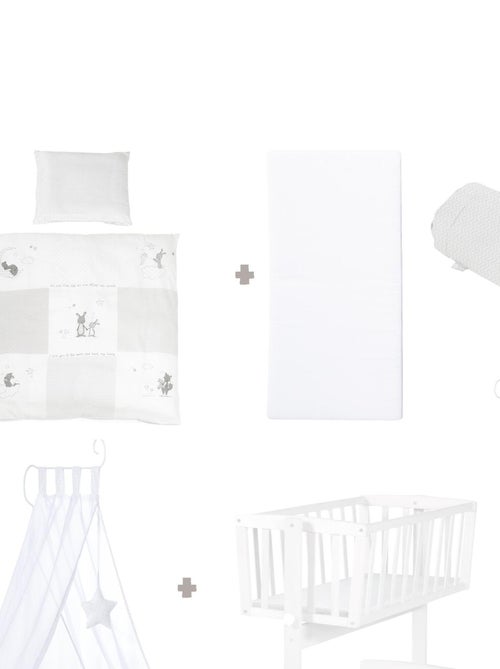 ROBA Berceau Fox & Bunny - 40 x 90 cm + Équipement Complet - Bois Laqué Blanc - Kiabi