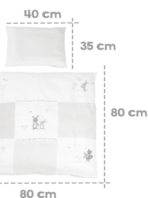 ROBA Berceau Fox & Bunny - 40 x 90 cm + Équipement Complet - Bois Laqué Blanc - Kiabi