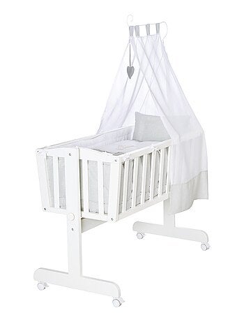 ROBA Berceau Heartbreaker 40x90 cm + Équipement Complet - Bois Laqué Blanc
