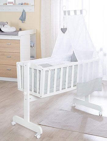 ROBA Berceau Heartbreaker 40x90 cm + Équipement Complet - Bois Laqué Blanc