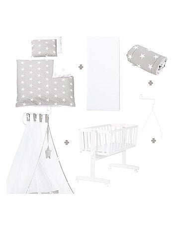 ROBA Berceau Little Stars 40x90 cm + Équipement Complet - Bois Laqué Blanc