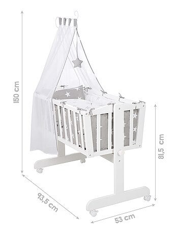 ROBA Berceau Little Stars 40x90 cm + Équipement Complet - Bois Laqué Blanc