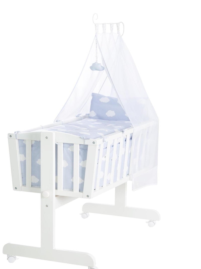 ROBA Berceau Petit Nuage Bleu Clair 40x90 cm + Équipement Complet - Bois Laqué Blanc Blanc - Kiabi