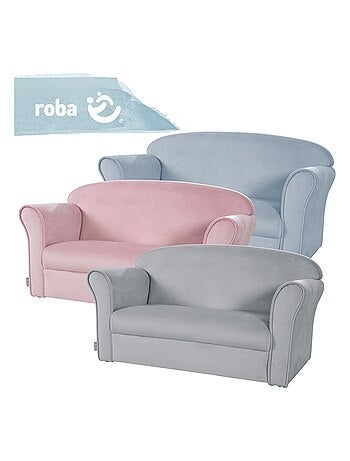 ROBA Canapé Enfant en Velours "Lil Sofa" - 2 Places - Fauteuil avec Accoudoirs pour Filles - Rose