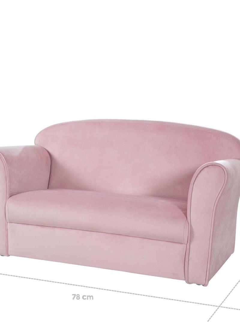 ROBA Canapé Enfant en Velours "Lil Sofa" - 2 Places - Fauteuil avec Accoudoirs pour Filles - Rose Rose - Kiabi