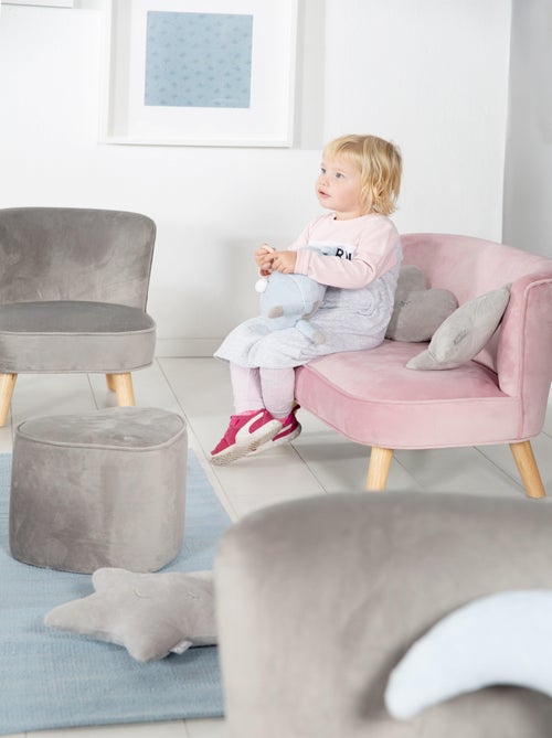 ROBA Canapé Enfant en Velours "Lil Sofa" Scandinave - 2 Places - Feuteuil Rétro Confortable - Rose - Kiabi