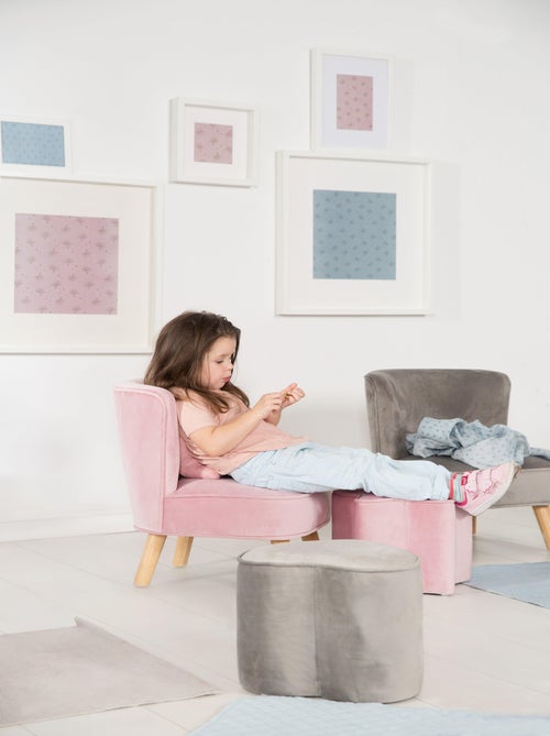 ROBA Canapé Enfant en Velours "Lil Sofa" Scandinave - 2 Places - Feuteuil Rétro Confortable - Rose - Kiabi