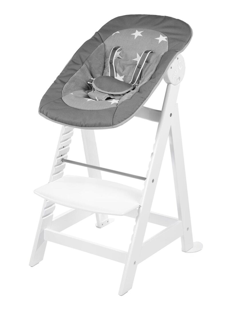 ROBA Chaise Haute Évolutive "Born Up" + Transat "Little Stars" - Blanc/Gris Blanc - Kiabi