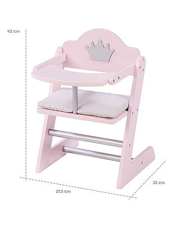 ROBA Chaise haute pour Poupée "Princess Sophie" en bois - Dès 18 mois - Rose/Argent