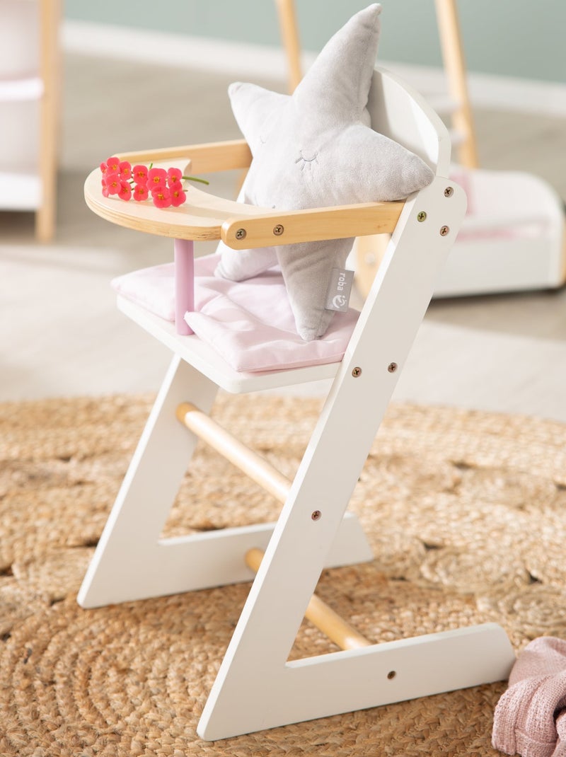 ROBA Chaise haute pour Poupée "Scarlett" en bois + Coussin Rose + Plateau Repas - Blanc/Naturel Blanc/Bois - Kiabi