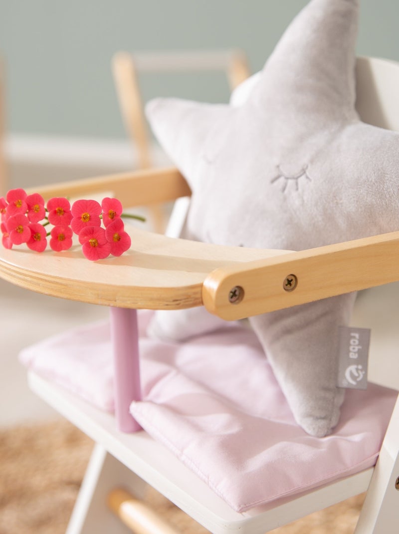 ROBA Chaise haute pour Poupée "Scarlett" en bois + Coussin Rose + Plateau Repas - Blanc/Naturel Blanc/Bois - Kiabi