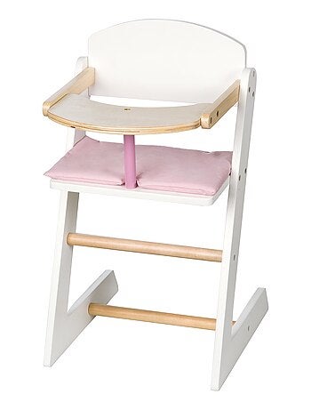 ROBA Chaise haute pour Poupée "Scarlett" en bois + Coussin Rose + Plateau Repas - Blanc/Naturel - Kiabi